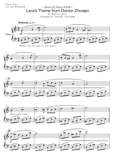 Free Sheet Music Short Ez Piano 354 Laras Theme From Doctor Zhivago