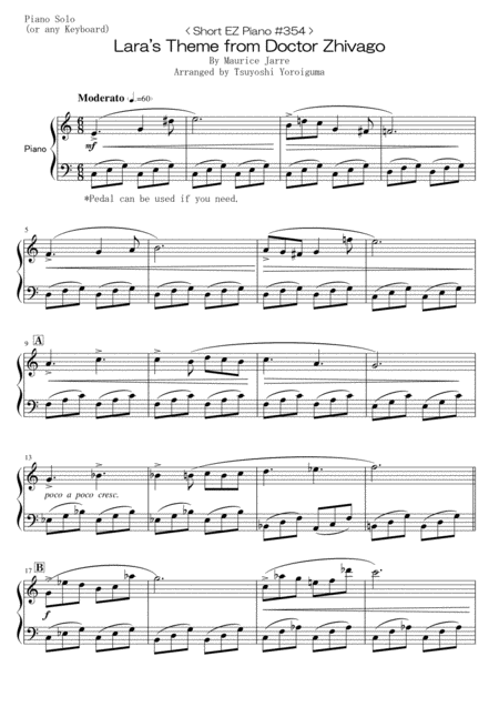 Short Ez Piano 354 Laras Theme From Doctor Zhivago Sheet Music