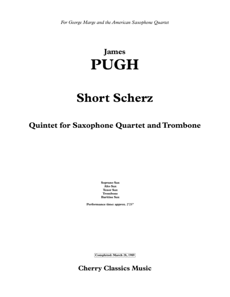 Short Scherz Quintet For Saxophone Quartet And Trombone Sheet Music