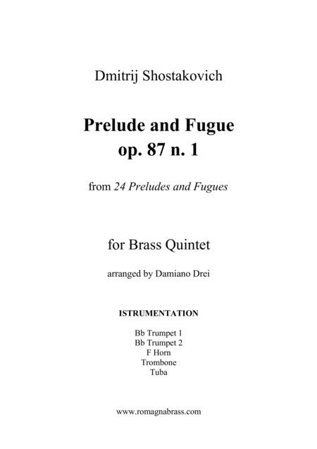 Shostakovich Prelude And Fugue Op 87 N 1 For Brass Quintet Sheet Music