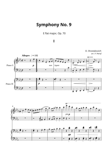 Shostakovich Symphony No 9 E Flat Major Op 70 Mov I Piano 4 Hands Score And Parts Sheet Music