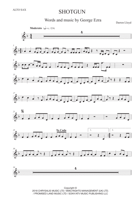 Shotgun Alto Sax Sheet Music