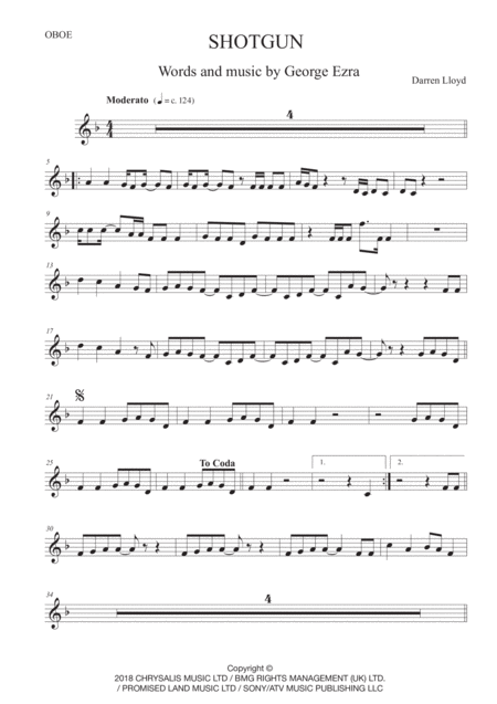 Free Sheet Music Shotgun Oboe