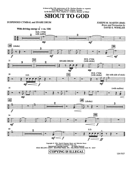 Free Sheet Music Shout To God Suspended Cymbal Snare Drum