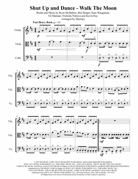 Shut Up And Dance By Walk The Moon Arranged For String Trio Sheet Music