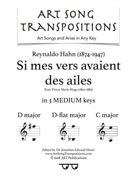 Si Mes Vers Avaient Des Ailes In 3 Medium Keys D D Flat C Major Sheet Music