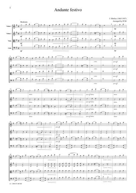 Free Sheet Music Sibelius Andante Festivo For String Quartet Cs601