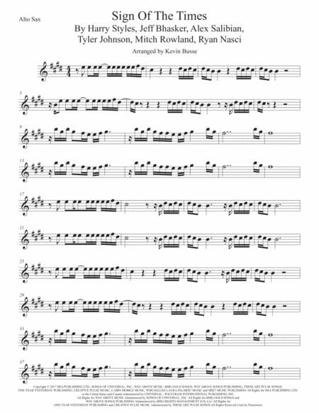 Sign Of The Times Alto Sax Sheet Music