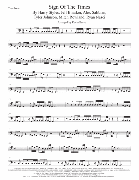 Free Sheet Music Sign Of The Times Trombone Easy Key Of C