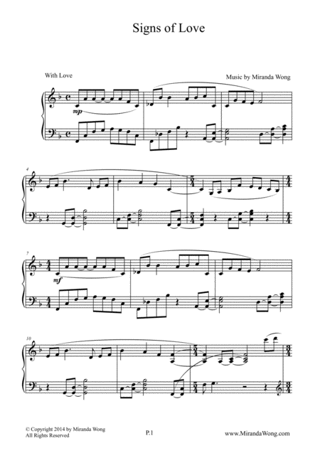 Signs Of Love Romantic Piano Music By Miranda Wong Sheet Music