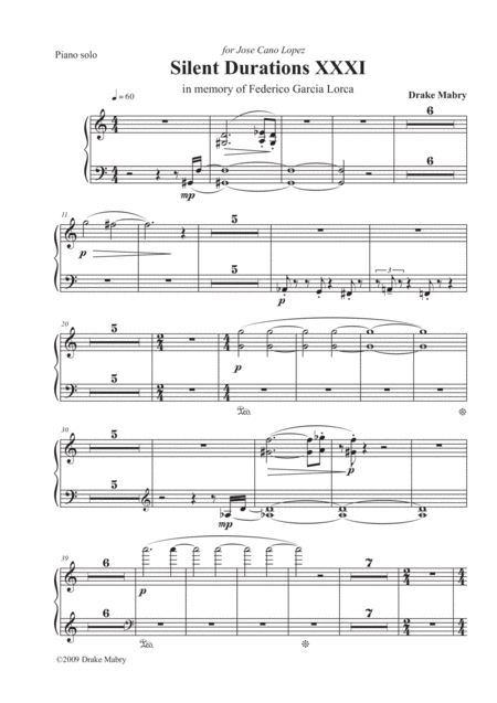 Silent Durations Xxxi In Memory Of Federico Garcia Lorca Sheet Music