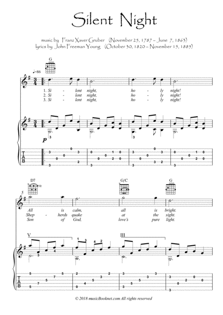 Free Sheet Music Silent Night Christmas Carol Guitar Fingerstyle