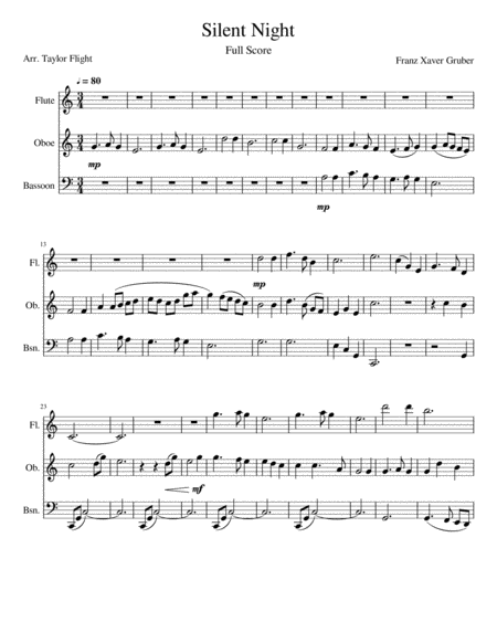 Free Sheet Music Silent Night Flute Oboe And Bassoon