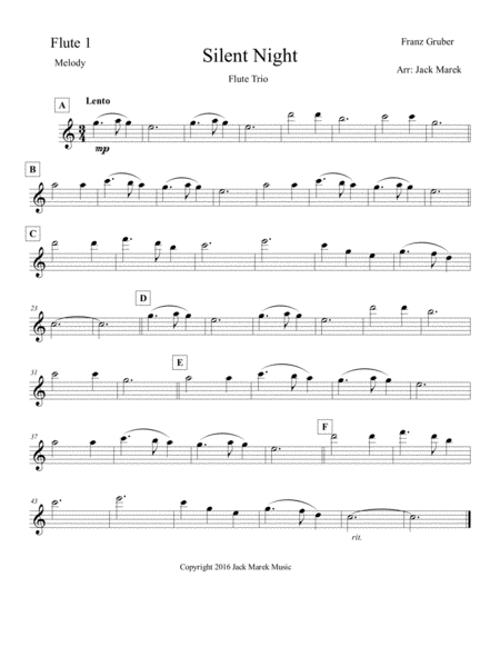 Silent Night Flute Solo Duet Or Trio Sheet Music