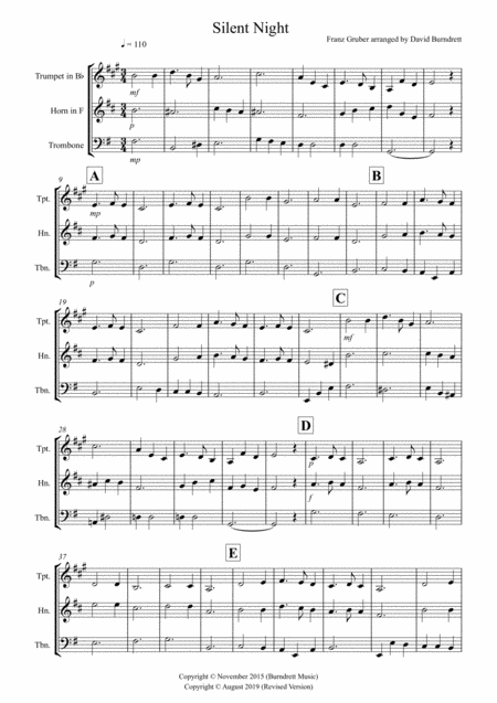 Silent Night For Brass Trio Sheet Music