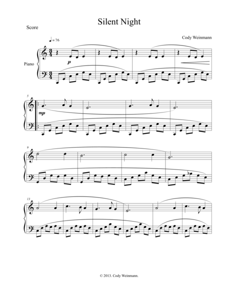 Free Sheet Music Silent Night For Easy Piano In C Major