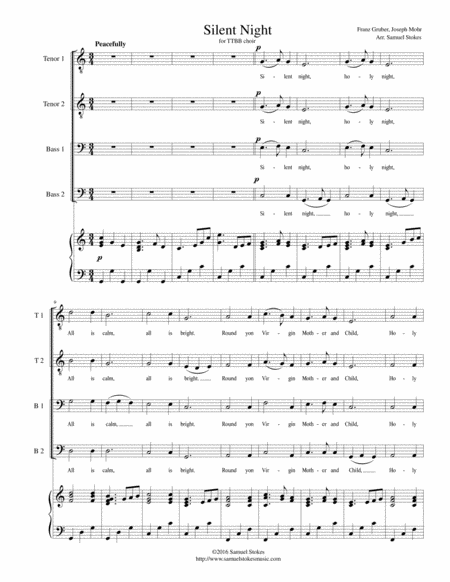 Free Sheet Music Silent Night For Ttbb Choir With Piano Accompaniment