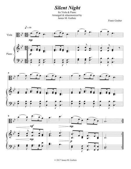 Free Sheet Music Silent Night For Viola Piano