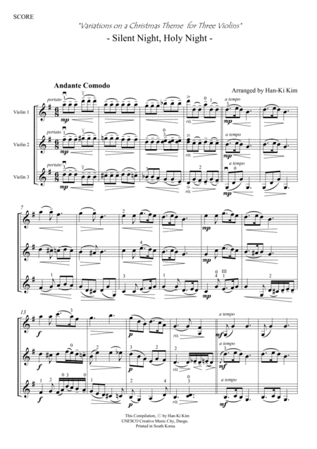 Silent Night Holy Night For 3 Violins Sheet Music