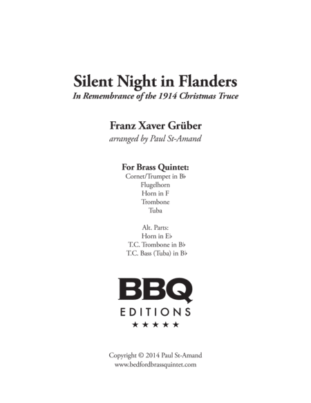 Free Sheet Music Silent Night In Flanders Brass Quintet