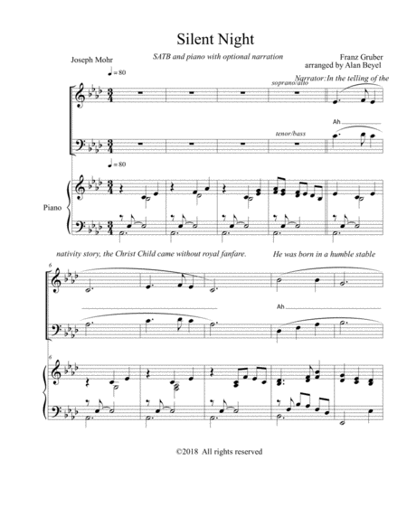 Free Sheet Music Silent Night Satb And Piano 8 Pages