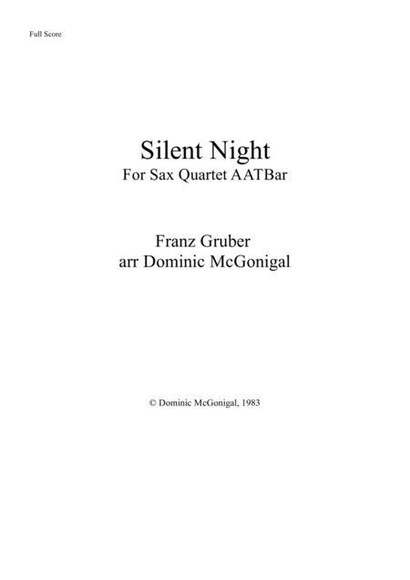 Silent Night Sax Qt Aatbar Sheet Music