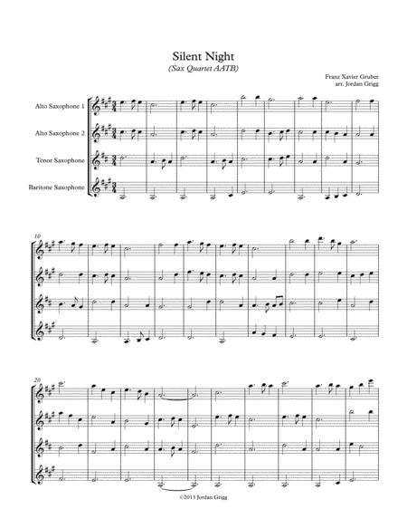 Silent Night Sax Quartet Aatb Sheet Music