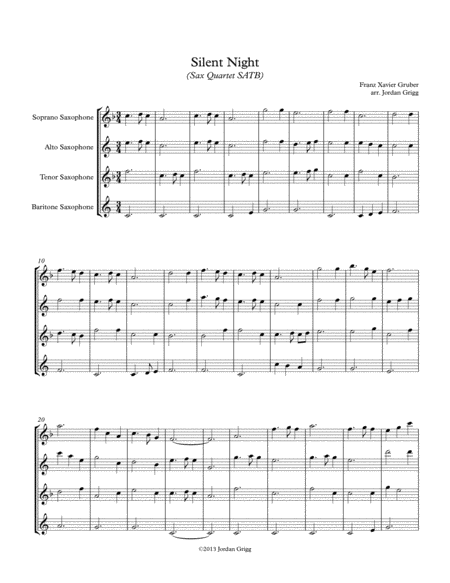 Silent Night Sax Quartet Satb Sheet Music