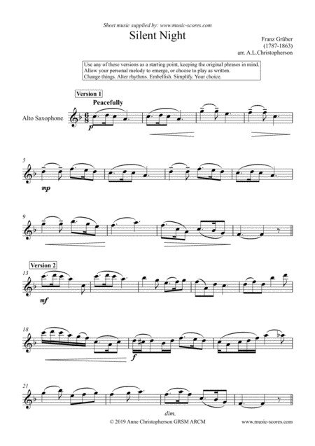 Silent Night Solo Alto Saxophone Sheet Music