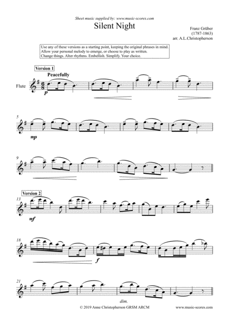 Free Sheet Music Silent Night Solo Flute