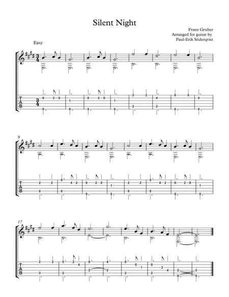 Silent Night Solo Guitar Three Versions Sheet Music