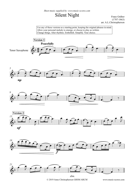 Silent Night Solo Tenor Saxophone Sheet Music