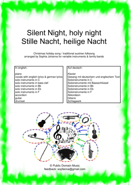 Silent Night Stille Nacht For Family Band Sheet Music