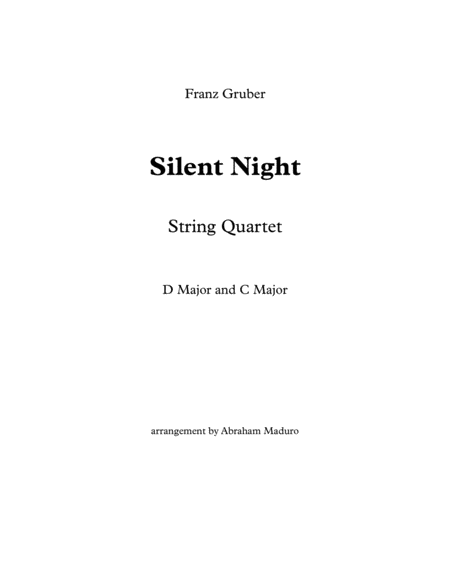 Silent Night String Quartet Two Tonalities Included Sheet Music