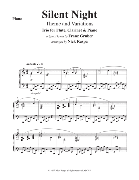 Silent Night Variations Trio For Flute Clarinet Piano Piano Part Sheet Music