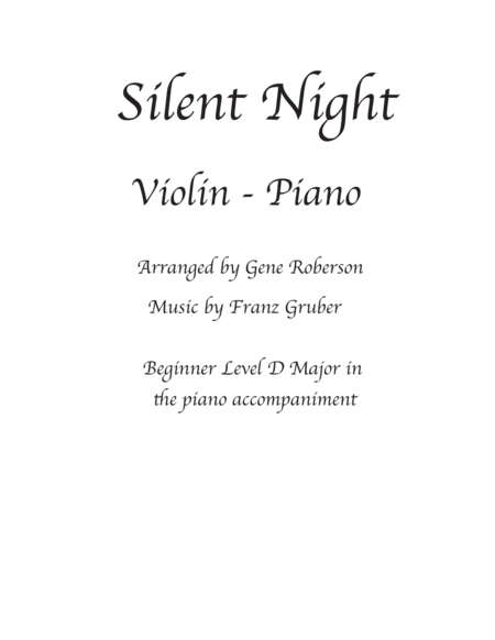 Silent Night Violin Solo In D With Beginner Piano Sheet Music