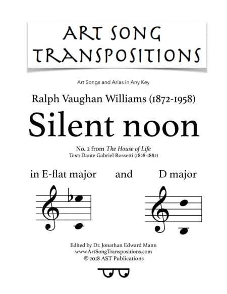 Silent Noon E Flat And D Major Sheet Music