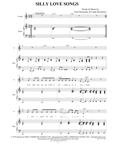 Silly Love Songs Sheet Music