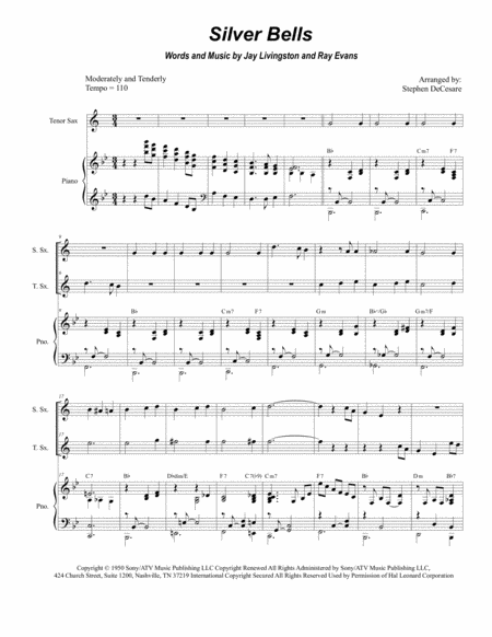 Silver Bells Duet For Soprano And Tenor Saxophone Sheet Music