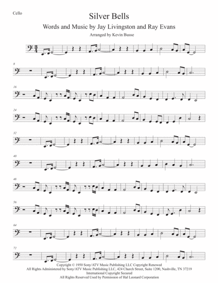 Silver Bells Easy Key Of C Cello Sheet Music