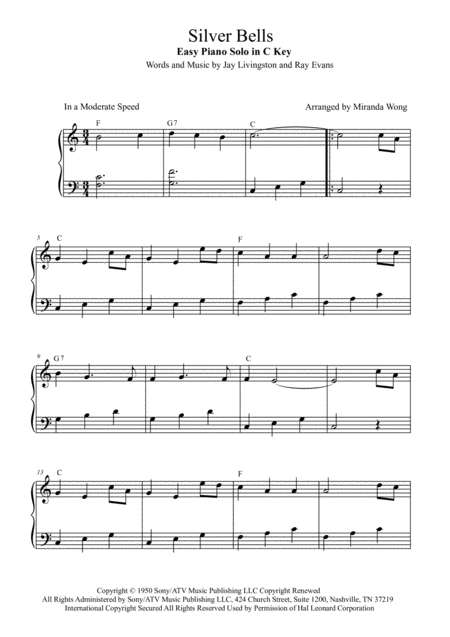 Free Sheet Music Silver Bells Easy Piano Solo In C Key With Chords