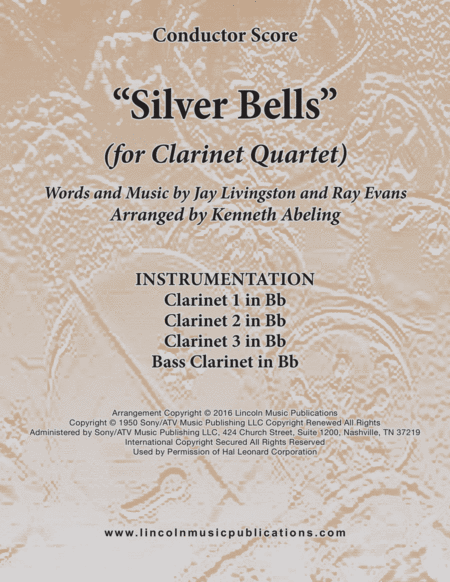Free Sheet Music Silver Bells For Clarinet Quartet