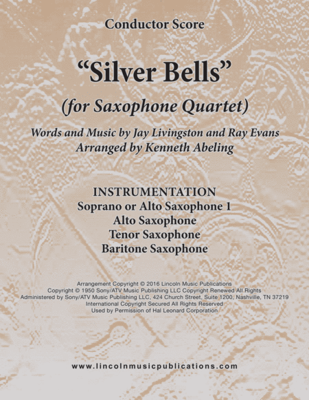 Free Sheet Music Silver Bells For Saxophone Quartet Satb Or Aatb