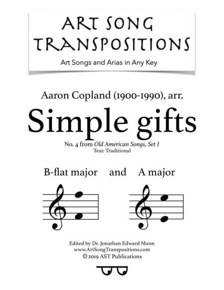 Simple Gifts In 2 High Keys B Flat A Major Sheet Music