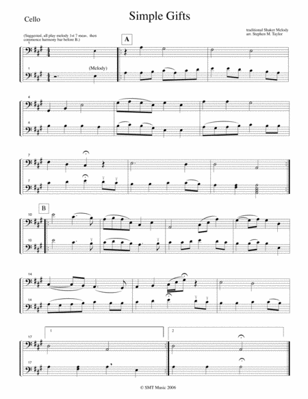 Simple Gifts Shaker Melody Sheet Music