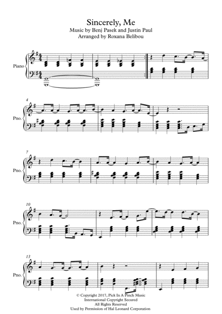 Free Sheet Music Sincerely Me From Dear Evan Hansen Piano