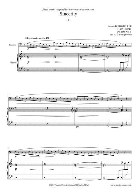 Free Sheet Music Sincerity Burgmuller Op 100 No 1 Bassoon And Piano