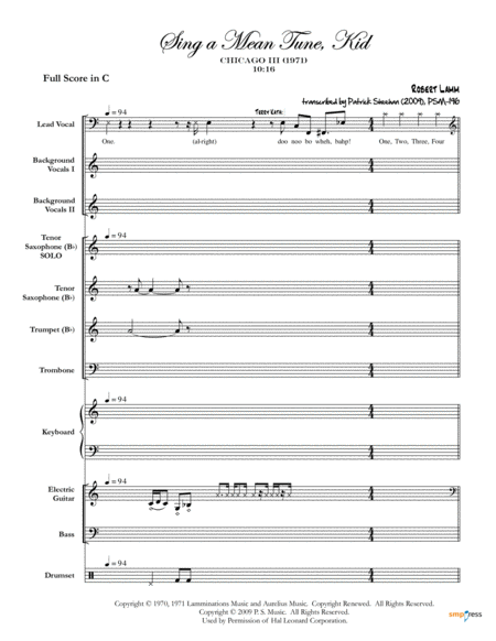 Sing A Mean Tune Kid Chicago Full Score Set Of Parts Sheet Music