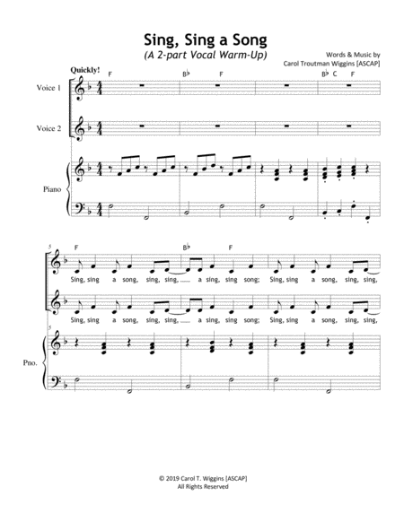 Sing Sing A Song A 2 Part Vocal Warm Up Sheet Music