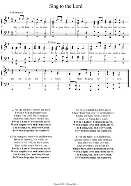 Free Sheet Music Sing To The Lord A Joyful Song A New Tune To A Wonderful Old Hymn